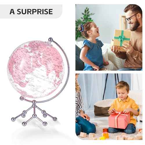 Decorative 8" Pink Earth Globe with Stand ? Rotating Desktop Map for Kids, Educational World Globe with Detailed Map for Home, Office, and Classroom