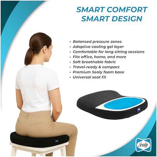 Sealy Memory Foam Car Seat Cushion ? Gel Seat Cushions for Office Chairs, Tailbone Pain Relief Cushion, Cooling Pillow, Slim Fit Car Seat