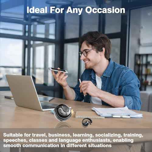 Translation Earbuds Real Time, Ai Translator Earbuds Bluetooth Wireless - Supports 144+ Languages, Over-Ear AI Headphones for iOS and Android, Ideal for Travel and Business (Black)