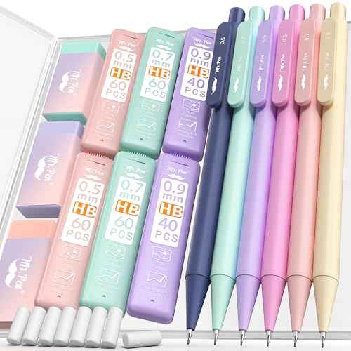 Mr. Pen- Pastel Mechanical Pencil Set with Lead Refills & Erasers, 6 Pack, 3 Sizes, 0.5 0.7 & 0.9mm, Aesthetic Mechanical Pencils Set, Pastel Mechanical Pencils