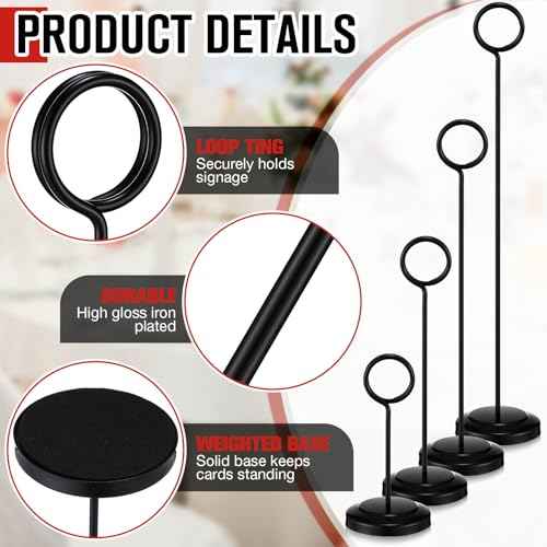 20 Pcs Table Number Holders 4/6/8/10 Inch Place Card Holder Stands Wire Photo Clips Metal Table Card Stands for Centerpieces, Photos, Food Signs, Birthdays, Weddings(Black)