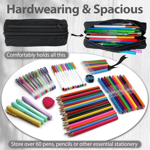 Black Pencil Case with 2 Compartments & Large Capacity - FashionStationery