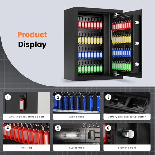 XDeer 172-Key Wall Mount Key Lock Box with Code & WiFi (172 Keys) – Backlit, Bluetooth App Control