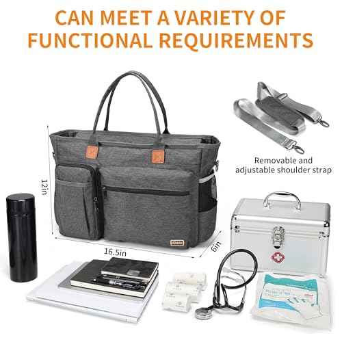 Rabjen Nurse Tote Bag for Work with Padded 15.6¡± Laptop Sleeve, Medical Supplies Shoulder Bag for Home Health Care