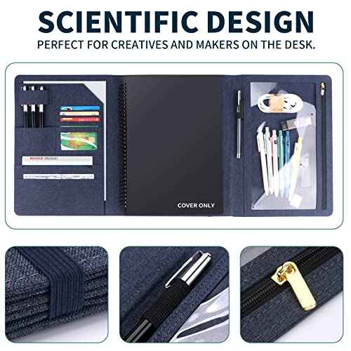 Trifold Planner Cover for Rocketbook Smart Notebook | Fits Letter Size/A4/8.5x11 Inch | Waterproof Portfolio Organizer with File Storage & Accessory Protection (Blue)