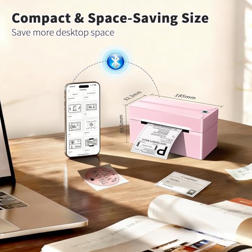 Pink Bluetooth Thermal Label Printer 4x6 Shipping Labels for Shopify & More