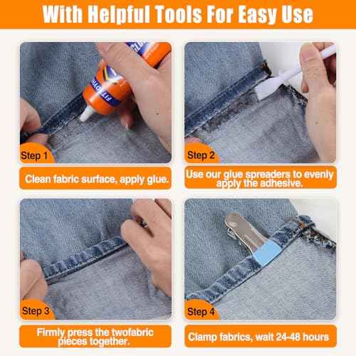 Fabric Glue Permanent, 60 ML Washable Clear Clothing Glue, Super Fabric Adhesive for Rhinestones, Patches, Clothes, Denim, Leather, Polyester, Fabrics, Doll Repair, Flannel, Cotton