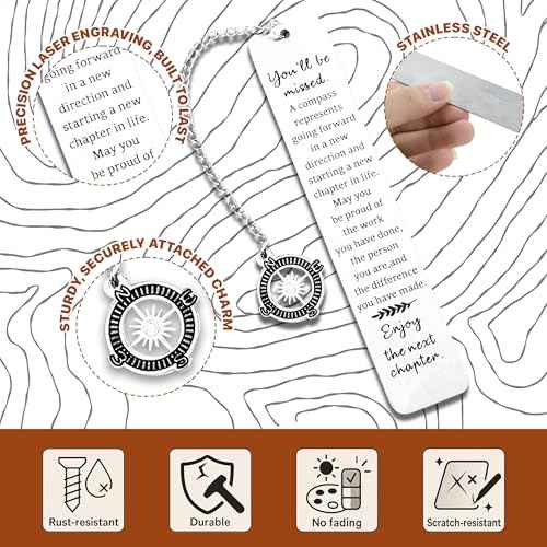 Metal Bookmark - Coworker Leaving Gifts for Women Men, Going Away Farewell Goodbye Gifts for Coworkers, You Will Be Missed Compass Bookmark, Retirement Gift for Boss Teacher Nurse Friend Coworker