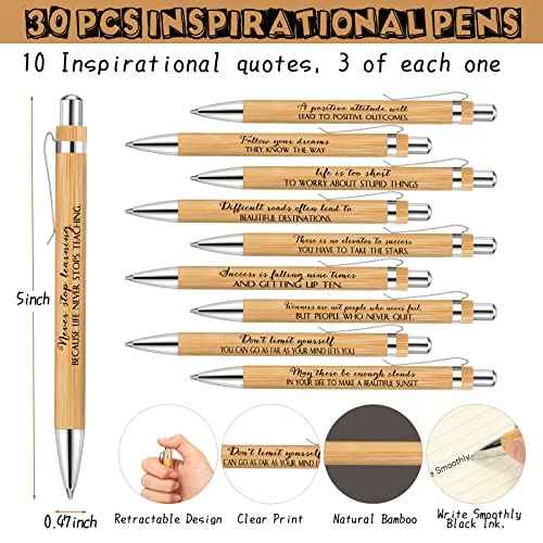 PerKoop 60 Pcs Inspirational Notebooks Motivational Pens Thank You Bamboo Pen Kraft Notebooks Employee Appreciation Gifts Bulk Pocket Journals Party Favors for Adults Nurses Coworkers Team (Quotes)