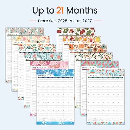 SUNEE 2026 Wall Calendar Large 22.75"x15.5", 21 Month Calendar from October 2025 to June 2027, Vertical Extra Large Monthly Calendar 2026 for Wall, Seasons Color