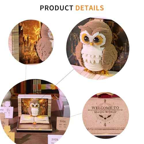 3D Calendar 2026, Desk Time Piece Calendar 2026,Tear-Away 3D Paper Art Notepad w LED Lights,Creative 3D Memo Artsy Pad Calendars, DIY Paper Carving Gift (K)