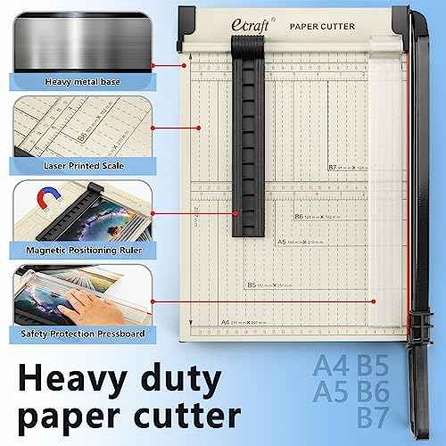 Ecraft 12" Guillotine Paper Cutter£ºPaper Trimmer Accurate Cutting with Safety Guard,15 Sheets Capacity,Magnetic Guide,Heavy Duty Metal Base, Perfect for Cardstock,Cardboard,Vinyl,Crafts & Photos