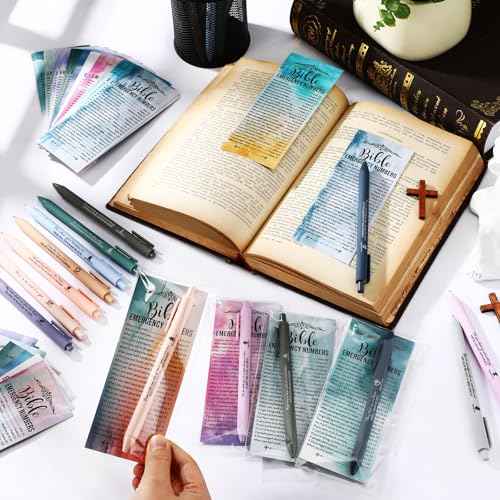 200 Sets Christian Gifts Bulk Bible Emergency Numbers Religious Bookmarks Bible Verse Pens Religious Gifts for Church Sunday School Operation Christmas Bulk Items Christian Party Favors