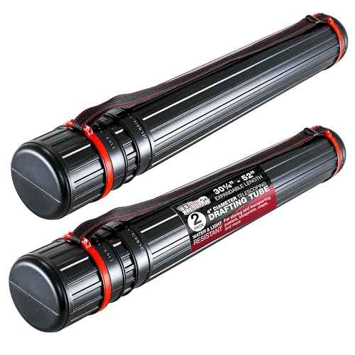U.S. Art Supply Black Telescoping Drafting Tube (Pack of 2) - 4" Outside/3-3/4" Inside Diameter, Expands 30-1/4" to 52", Durable Protection with Shoulder Strap - Ideal for Posters, Blueprints, Art