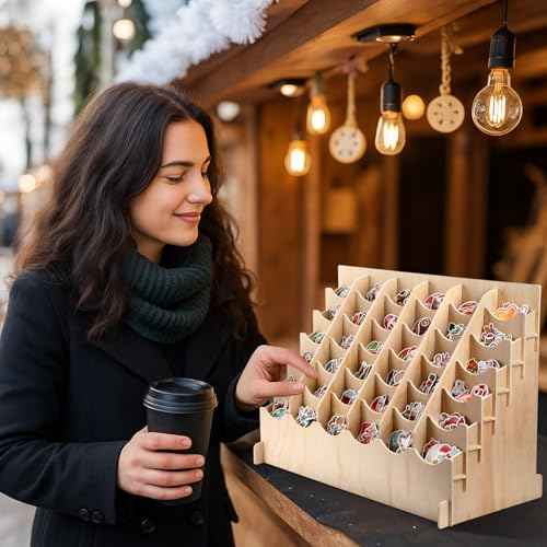 36 Pocket Sticker Display Stand for 4 Inch Stickers 6 x 6 Curved Pocket Brochure Holder for Vendor Booths Craft Fairs Wooden Bookmark Organizer Rack for Small Business & Tabletop Display