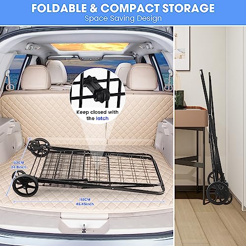 Super Jumbo 450lbs Capacity Folding Shopping Cart on Wheels - RXUJYC (Includes Large Front & Back Baskets) - Easy Assemble