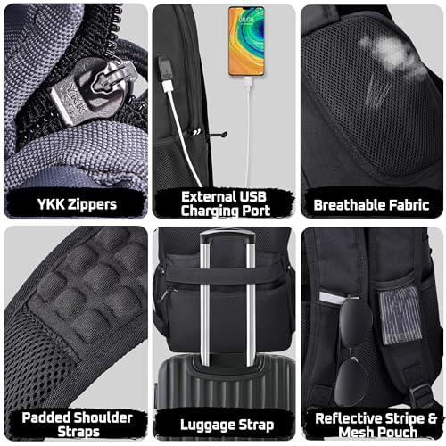 MOZETO Laptop Lunch Backpack for Men, Tactical Inspired Utility Anti-Theft Work Bag with Cooler Compartment Lunchbox (Black, 17 Inch)