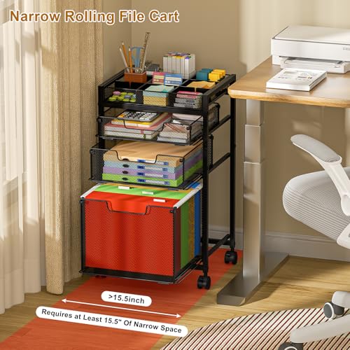 JKsmart Rolling File Cart with 3 Drawers (Black) - Under-Desk Filing Cabinet with DIY Dividers, A4/Letter Size
