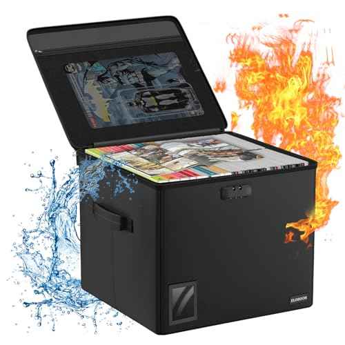 Comic Book Storage for 300-350 Comics, Fireproof & Water-Resistant & Moistureproof Stackable Comic Book Box with Flap Zipper Mesh Pocket and Label Window, Comic Book Case with Fire Zipper