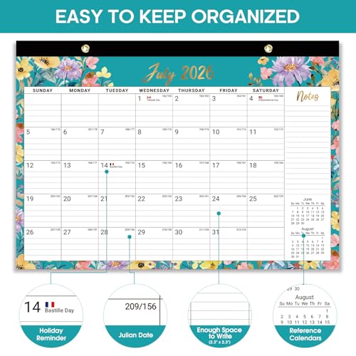 Floral Jul 2026-Dec 2027 18-Month Desk Calendar - Taja 2026-2027, 17x12 inches