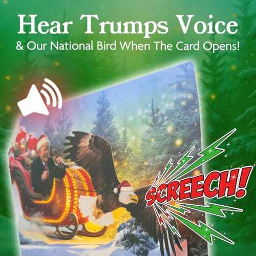 Talking Donald Pop Up Christmas Card with Eagle Sleigh - Fun Holiday Gift with Light & Sound Features, Hear a Festive Greeting in Trump's Real Voice - Political Gag Gift for Men and Women