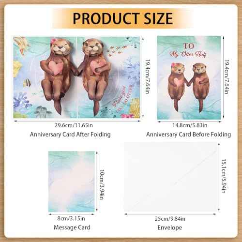 Anniversary Card, Otter 3D Pop Up Anniversary Cards for Wife, Husband, Couple, Valentines Day Card with Message Note & Envelope, Funny Valentines Cards for Him, Her, Girlfriend, Boyfriend