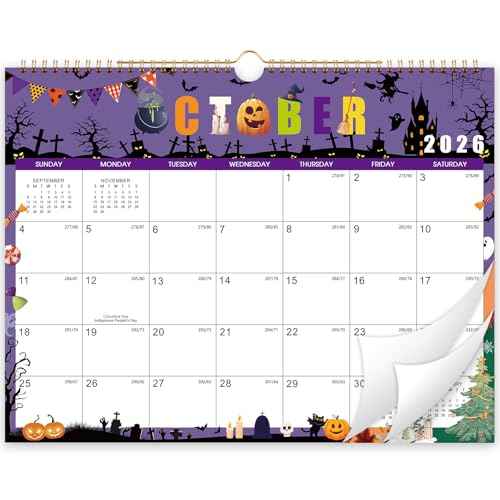 2026 Calendar - 2026 Wall Calendar, Jan. 2026 - Dec. 2026, 14.6'' x 11.4", 12 Months Hanging Monthly Calendar 2026, Holidays, Large Block, Twin-Wire Binding- 12 Different Themes