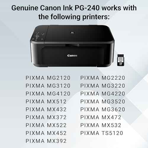 Canon PG-240 Genuine Black Ink Cartridge, Compatible with MG2120/3120/4120, MX512/432/472/372/392/522/532/452, MG2220/3220/4220/3520/3620, TS5120
