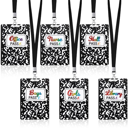 Sabary Black Classroom Passes Set for Teachers, 6 Pack with Lanyards