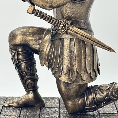 Roman Warrior Pen Holder knight Desktop Organizer and Accessories Resin Pen Holder as Gift with Short Swordfor Office and Home (Antique Bronze)