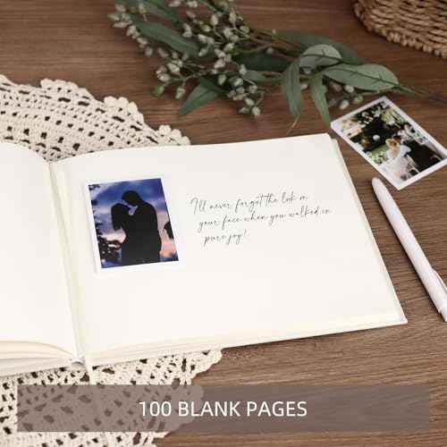 Elegant Wedding Guest Book for Wedding Reception, Beautiful Guestbook for Baby Shower Decor, 100 Blank Pages for Sign in, Polaroid Pictures and Photos, Linen Cover (2025, Beige)