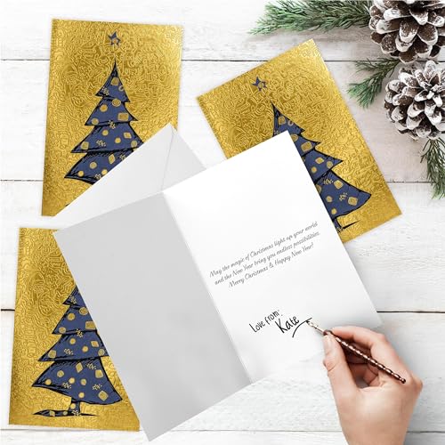 easykart labels 48 Christmas Greeting Cards with Gold Foiling & Embossing with Envelopes, Golden Mettalic 6.75 x 4.5 Inch Merry Christmas Cards with Seal Stickers For Friends, Family and loved Ones ( 3 Pack )