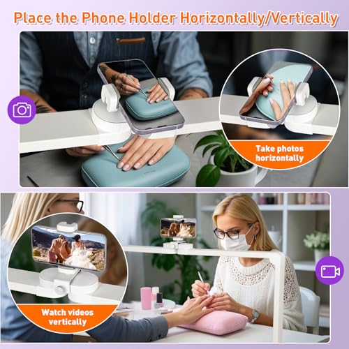 HITTI 456 LEDs Bright Nail Tech Lamp for Desk, 34 Inch Foldable Large Nail Arch Light with Phone Holder, Stepless Dimming & 3 Modes Half Moon Table Light for Manicure/Lash Extension/Tattoo/Beauty