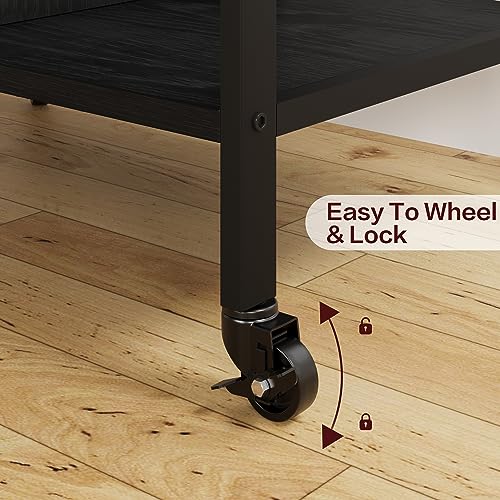 GarveeHome Printer Stand, Large Printer Stand with Wheels, 4 Tier Office Rolling Cart with Charging Station, Mobile Printers Table Paper File Organizer, Tall Printers Table for Home Office,Retro Black