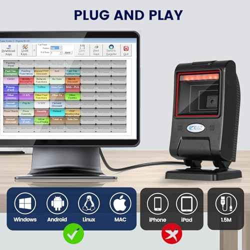 OBZ 1D 2D Desktop Barcode Scanner, QR Code Scanner for PC USB Handsfree Barcode Scanner with Adjustable Scan Head, Automatic Barcode Reader for Android Windows Computer POS Stores Payment