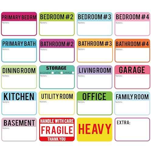 600 Pcs Moving Labels for Boxes, 3 x 2 Packing Labels for 3-4 Bedroom House, 20 Designs Including Fragile and Heavy Stickers