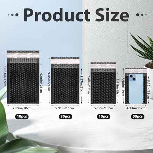 Henoyso 100 Pcs Bubble Mailer 4 Sizes Self Adhesive Black Waterproof Padded Envelopes Cushioning Seal Bubble Shipping Envelopes for Mailing Packaging Small Business Packing Supplies
