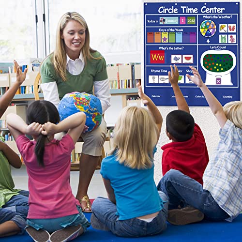 Auchq Blue Circle Time Learning Center Pocket Chart Classroom Calendar & Educational Weather Cards