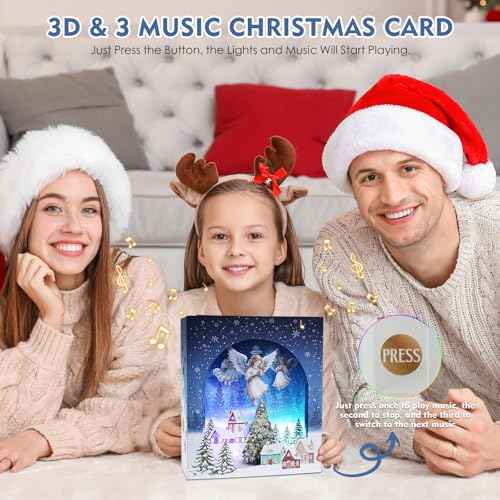 3D Pop Up Christmas Cards with Lights & Music with Envelopes, Animated Christmas Gift Cards for Mom Women Men Kids Child Dad Father Wife Husband Boys Girls