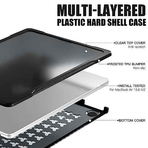 Batianda Ultimate Protection Case for M4 MacBook Air 13.6 inch 2025 2024 2022 Model A3240/A3113/A2681 Matte Carbon Fiber Edges Anti-Scratch and Anti-Fingerprint with Keyboard Cover, Black