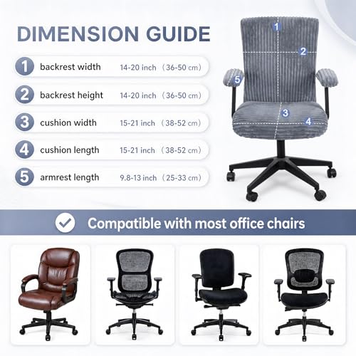 Tallew 4-Piece Corduroy Office Chair Cover Set - Dark Grey, Fits Most Chairs