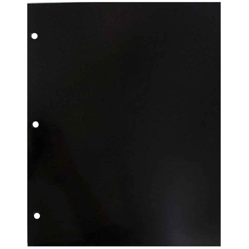 JAM PAPER Laminated Two Pocket Glossy 3 Hole Punch School Folders - Letter Size - High Gloss Black - Bulk 50/Box