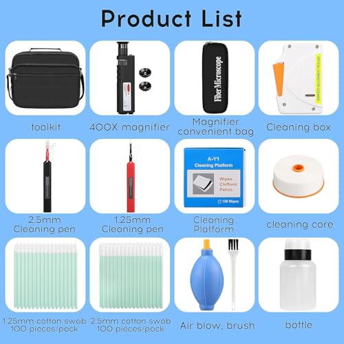 Fiber Optic Cleaning Kit with Microscope, SC/LC Pen & Replacement Cores