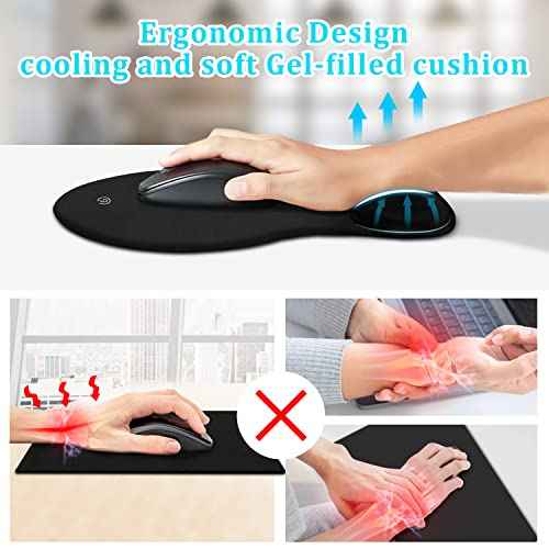 Soqool Mouse Pad, 6 Pack Ergonomic Mouse Pads with Comfortable and Cooling Gel Wrist Rest Support and Lycra Cloth, Non-Slip PU Base for Easy Typing Pain Relief, Durable and Washable for Easy Cleaning