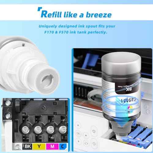 F570 Sublimation Ink, T49M Sublimation Ink Refill Bottles for EPSON SureColor SC F570 F170 Dye Sub Printers - Black, Cyan, Magenta, Yellow - 140ml/bottle