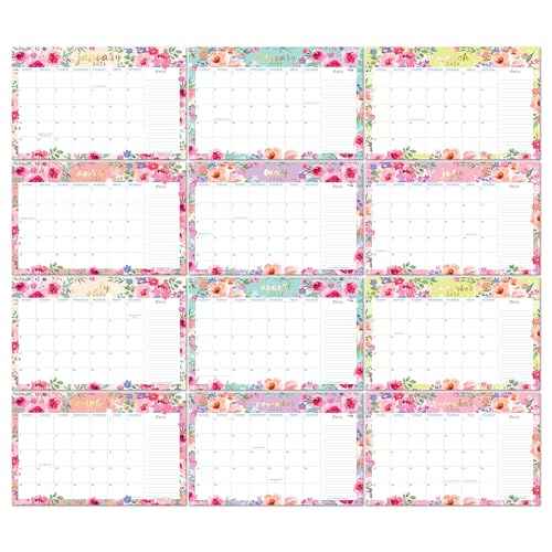 S&O Watercolor Floral Large Desk Calendar from July 2025 to Dec 2026 - Tear-Away Table Calendar 2025-2026 - Desktop Blotter - Academic Desk Planner - Desk Pad Large - 11x17in