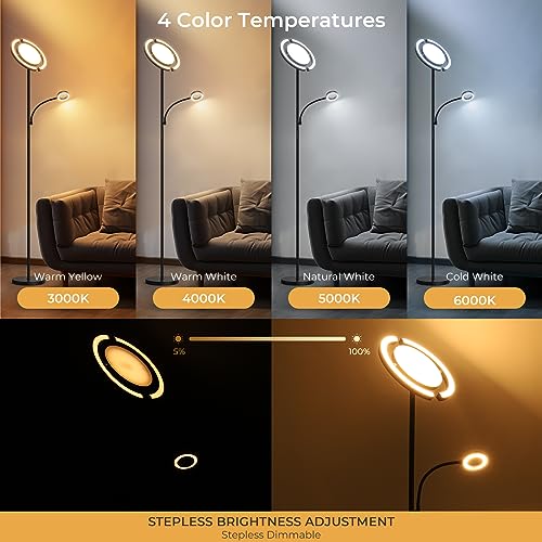 FIMEI 3 in 1 Floor Lamp, Modern Bright Standing Lamp with Split Rotatable Outer Ring Light and Small Reading Light, 4 Color Temperature and Dimmable, 3-Way Independent Control for Living Room Office