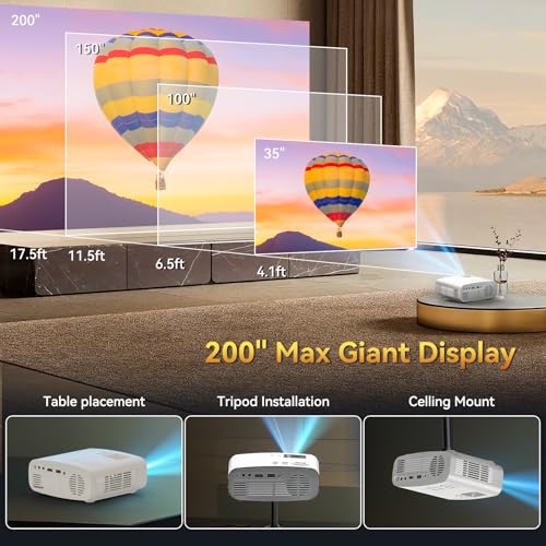 Pericat White 4K WiFi & Bluetooth Mini Projector with 1080P Full HD Support