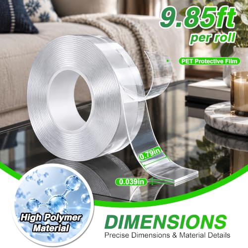 SUTOUG 9.85 ft Nano Mounting Tape, 3 Rolls Transparent Heavy-Duty, Reusable, Traceless, 180 lb total