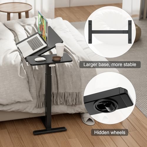 Ywin Black 27.6 x 15.8 Overbed Table with Hidden Wheels, Pneumatic Lift, Flip-Top Desk